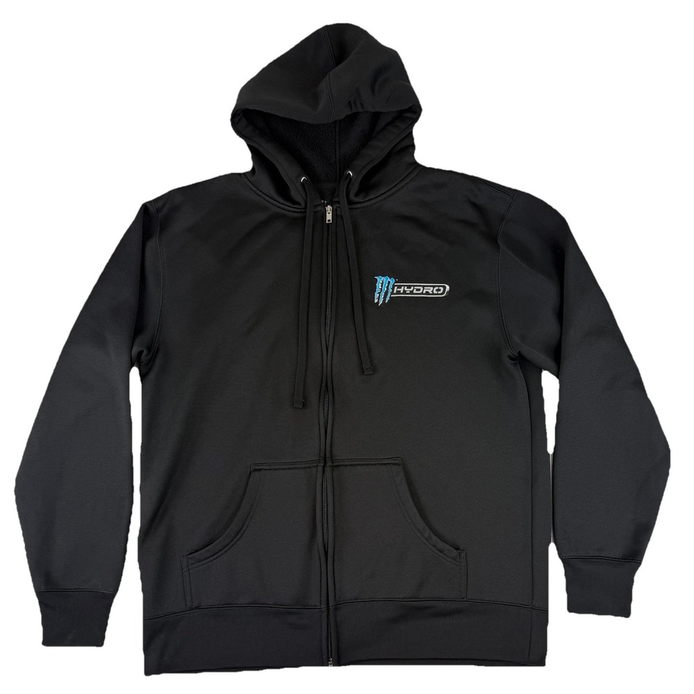 Monster Energy Hydro Promo Full Zip Hoodie Men's XL Black Jacket Streetwear Moto